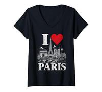 Donna I Heart Paris I Love Paris Souvenir Maglietta con Collo a V