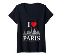 Donna I Heart Paris I Love Paris Souvenir Maglietta con Collo a V