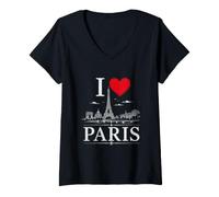 Donna I Heart Paris I Love Paris Souvenir Maglietta con Collo a V