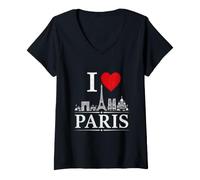 Donna I Heart Paris I Love Paris Souvenir Maglietta con Collo a V
