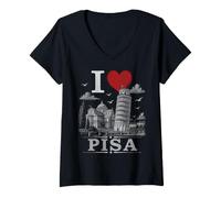 Donna I Heart Pisa I Love Pisa Souvenir Maglietta con Collo a V