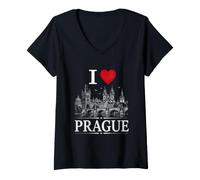 Donna I Heart Prague I Love Prague Souvenir Maglietta con Collo a V