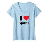 Donna I Heart Qatar Love Country Souvenir Themed Stuff Maglietta con Collo a V