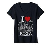Donna I Heart Riga I Love Riga Souvenir Maglietta con Collo a V