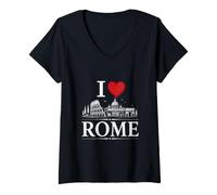 Donna I Heart Rome I Love Rome Souvenir Maglietta con Collo a V