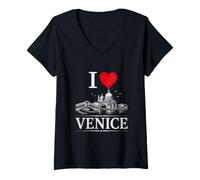 Donna I Heart Venice I Love Venice Souvenir Maglietta con Collo a V