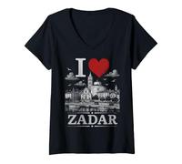 Donna I Heart Zadar I Love Zadar Souvenir Maglietta con Collo a V