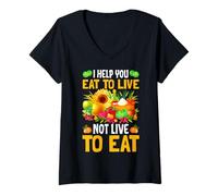 Donna I Help You Eat To Live Not Live To Eat Maglietta con Collo a V