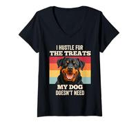 Donna I Hustle For The Treats Rottweiler Dog Lover Puppy Puppy Owner Maglietta con Collo a V