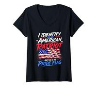 Donna I Identify As An American Patriot And This Is My Pride Flag Maglietta con Collo a V