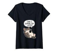 Donna I Ignore You Later Funny Cat Sarcasm Style Maglietta con Collo a V
