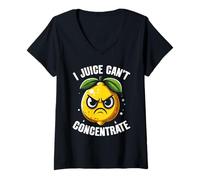 Donna I Juice Cant Concentrate Angry Lemon - Divertente Gioco di Parole Maglietta con Collo a V