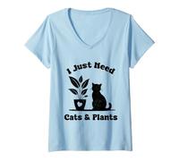 Donna I Just Need Cats And Plants Cute Botanical Lover Maglietta con Collo a V