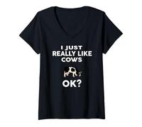 Donna I Just Really Like Cows Ok Shirt Funny Shirt Rancher Farmer Maglietta con Collo a V