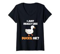 Donna I Just Really Like Ducks, OK Funny Duck Animal Lover Maglietta con Collo a V