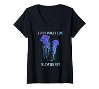 Donna I Just Really Like Jellyfish, OK? Watercolor Fish, JellyFish Maglietta con Collo a V