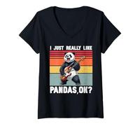 Donna I Just Really Like Pandas, Ok divertente grafica retrò Maglietta con Collo a V