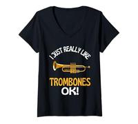 Donna I Just Really Like Trombones Ok! Divertente Trombone Maglietta con Collo a V