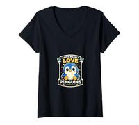 Donna I Just Really Love Penguins - Dolce Pinguino Motivo Kawaii Maglietta con Collo a V