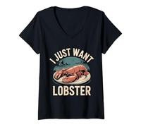 Donna I Just Want Lobster Voglia di Frutti di Mare Mangia - Maglietta con Collo a V