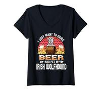 Donna I Just Want to Drink Beer Pet My Irish Wolfhound Dog Lover Maglietta con Collo a V