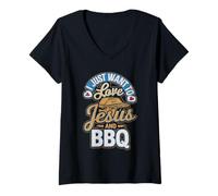 Donna I Just Want To Love Jesus And BBQ ||||- Maglietta con Collo a V