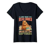 Donna I Just Want To Read Books And Pet A Capybara Maglietta con Collo a V