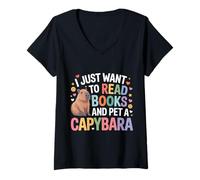 Donna I Just Want To Read Books And Pet A Capybara |- Maglietta con Collo a V