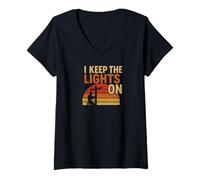 Donna I Keep The Lights On Retro Electrician Keepsake Vintage Tees Maglietta con Collo a V