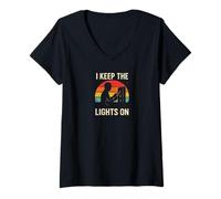 Donna I Keep The Lights On Retro Electrician Keepsake Vintage Tees Maglietta con Collo a V