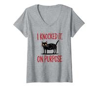 Donna I Knocked It On Purpose Funny Cat Humor T-Shirt Maglietta con Collo a V