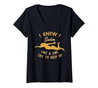 Donna I Know I Swim Like a Girl Try to Keep Up Maglietta con Collo a V