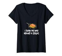 Donna I Know My Way Around A Skillet Funny Cheese Lovers Maglietta con Collo a V