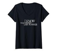 Donna I Know What You Did Last Summer White Movie Logo Horror Maglietta con Collo a V