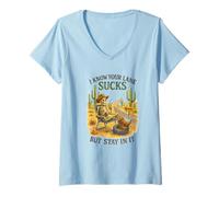 Donna I Know Your Lane Sucks But Stay in It Funny Skeleton Western Maglietta con Collo a V