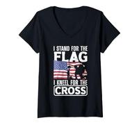 Donna I Land for The Flag Memorial Day Never Forget Veteran Maglietta con Collo a V