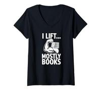 Donna I Lift Mostly Books Bookworm Reader Palestra Fitness Maglietta con Collo a V