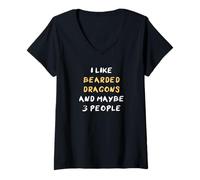 Donna I Like Bearded Dragons And Maybe 3 People Drago Barbuto Maglietta con Collo a V