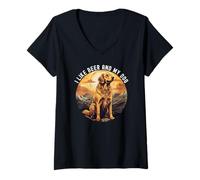 Donna I Like Beer And My Dog Golden Retriever retrò vintage Maglietta con Collo a V
