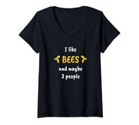 Donna I Like Bees And Maybe 3 People Maglietta con Collo a V