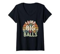 Donna I Like Big Balls Frase Divertente Uncinetto Maglietta con Collo a V