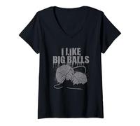 Donna I Like Big Balls Frase Divertente Uncinetto Maglietta con Collo a V