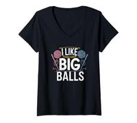 Donna I Like Big Balls Frase Divertente Uncinetto Maglietta con Collo a V