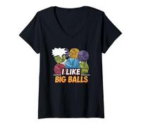 Donna I Like Big Balls Frase Divertente Uncinetto Maglietta con Collo a V