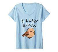 Donna I Like Birds Uccello da Cortile Minimalista e Divertente Maglietta con Collo a V