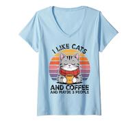 Donna I Like Cats And Coffee And Maybe 3 People Graphic Maglietta con Collo a V