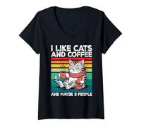 Donna I Like Cats And Coffee And Maybe 3 People Graphic Maglietta con Collo a V