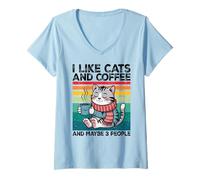 Donna I Like Cats And Coffee And Maybe 3 People Graphic Maglietta con Collo a V