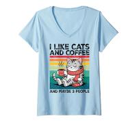 Donna I Like Cats And Coffee And Maybe 3 People Graphic Maglietta con Collo a V