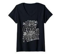Donna I Like Cats And Maybe 3 People Maglietta con Collo a V